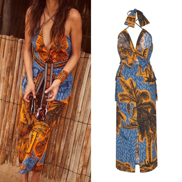 Johanna Ortiz Dresses & Skirts - Johanna Ortiz Dress Vida Salvaje Cotton Midi Floral Indigo Festive Orange 8 EUC